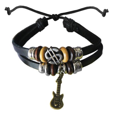 Black  Guitar Charm Fashion Art PU Leather Bracelets